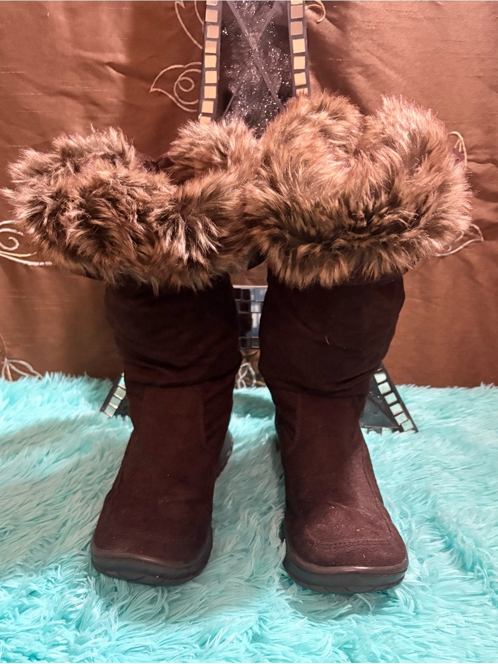 Hot Cakes “Lil Rabbit” BrownConvertible Fold Down Fur Boots Size 7